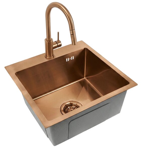 Jekleno pomivalno korito Leo 40 BRUSH COPPER