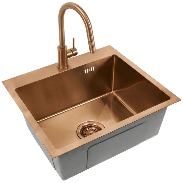Jekleno pomivalno korito Leo 50 BRUSH COPPER