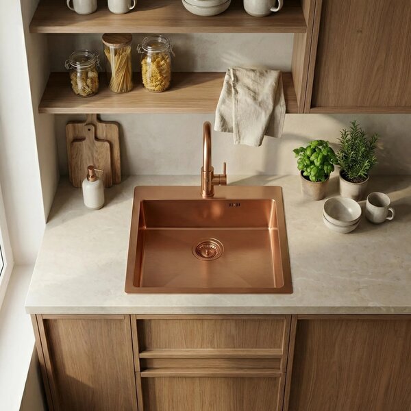 Jekleno pomivalno korito Leo 50 BRUSH COPPER