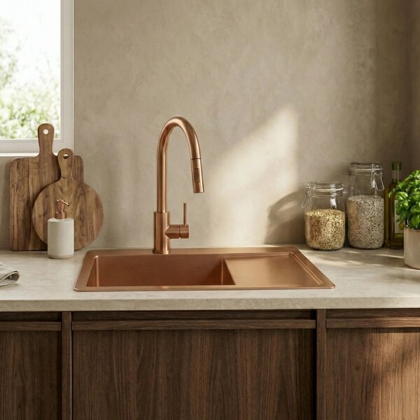 Jekleno pomivalno korito Fin BRUSH COPPER