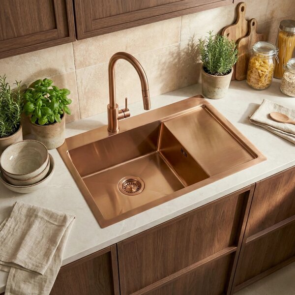 Jekleno pomivalno korito Fin BRUSH COPPER