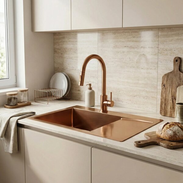 Jekleno pomivalno korito Fin BRUSH COPPER