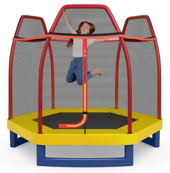 Trampolin Ø223 cm z varnostno mrežo, nosilnost do 150 kg, rumeno - rdeč