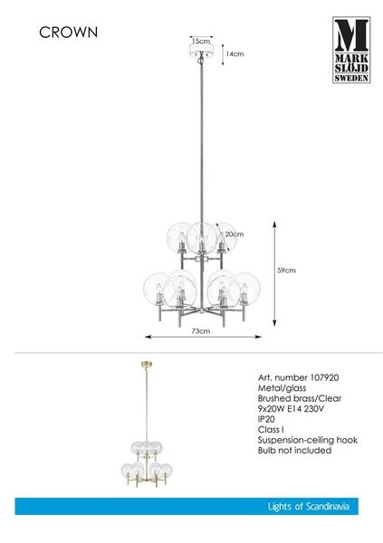 Obesek Markslöjd Crown Pendant L Clear 9L