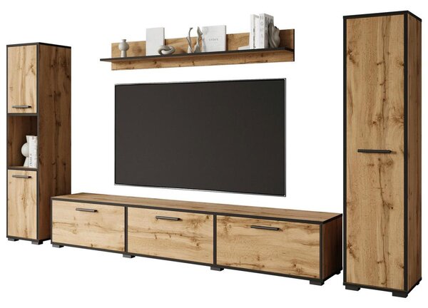 P & B Dnevni Regal Bogota Xl, Barva Hrasta, Črna, 4-Delno