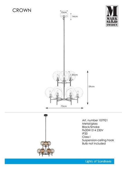 Obesek Markslöjd Crown Pendant L Smoke 9L