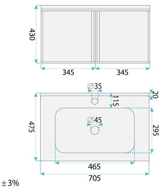 Komplet kopalniškega pohištva z umivalnikom Gama T25023 BXM 70CM