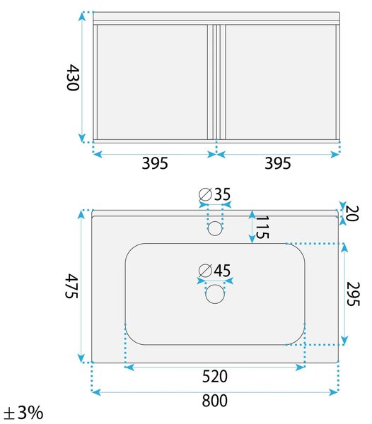 Komplet kopalniškega pohištva z umivalnikom Gama T25023 KJM 80CM