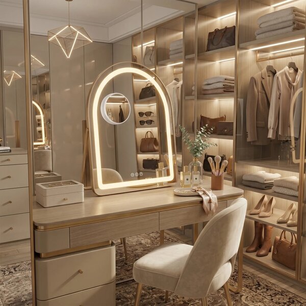 Stensko ogledalo LED GLAM L.Gold 40x45cm