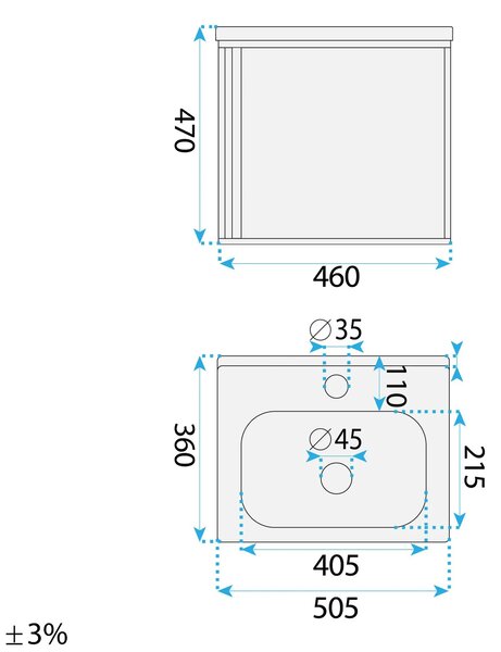 Komplet kopalniškega pohištva z umivalnikom Gama T25023 KJM 50CM