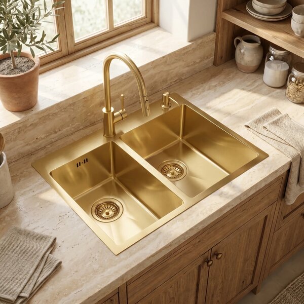 Jekleno pomivalno korito Toby BRUSH GOLD