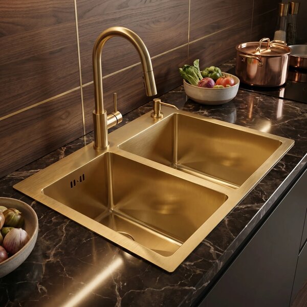 Jekleno pomivalno korito Toby BRUSH GOLD