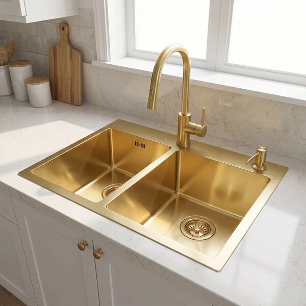 Jekleno pomivalno korito Toby BRUSH GOLD