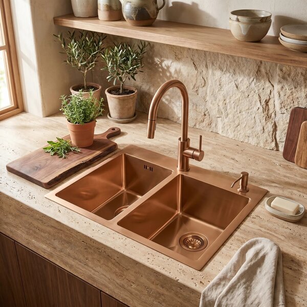 Jekleno pomivalno korito Toby BRUSH COPPER