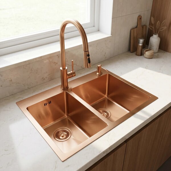 Jekleno pomivalno korito Toby BRUSH COPPER