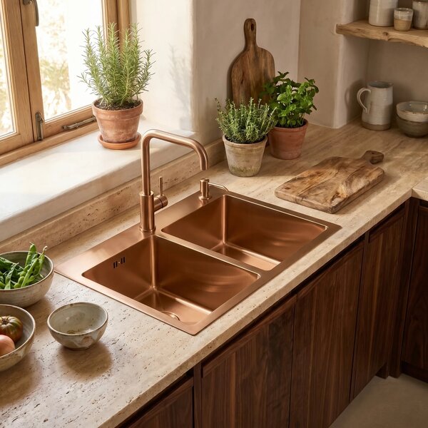 Jekleno pomivalno korito Toby BRUSH COPPER