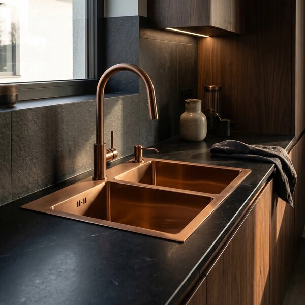 Jekleno pomivalno korito Toby BRUSH COPPER