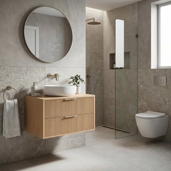 Kopalniška omarica pod umivalnikom Rea Mono 80cm Beige