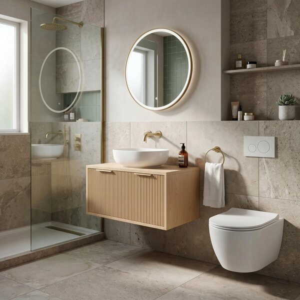 Kopalniška omarica pod umivalnikom Rea Core 80cm Beige