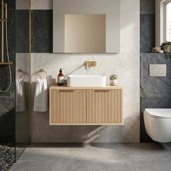Kopalniška omarica pod umivalnikom Rea Core 80cm Beige