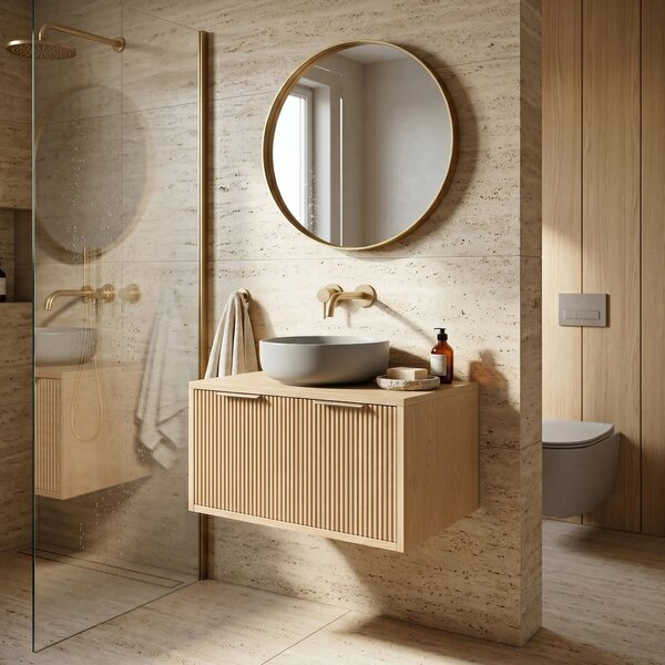 Kopalniška omarica pod umivalnikom Rea Core 80cm Beige
