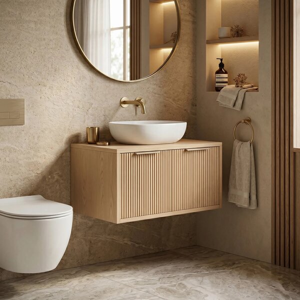 Kopalniška omarica pod umivalnikom Rea Core 80cm Beige