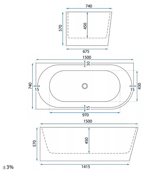 Kotna akrilna kad REA Bellanto Slim 150 Left