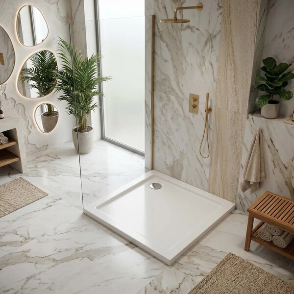 Tuš pladenj Rea Belmond White 80x80 Chrome