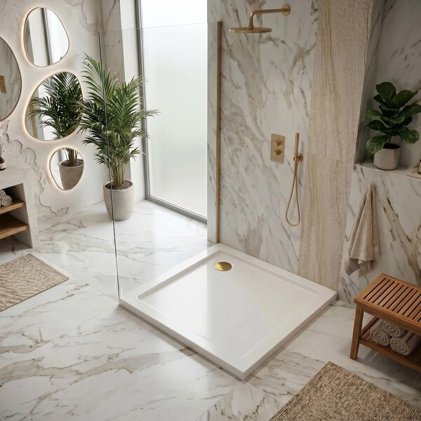 Tuš pladenj Rea Belmond White 80x80 Brush Gold