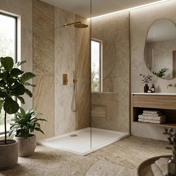 Tuš pladenj Rea Belmond White 80x100 Brush Gold