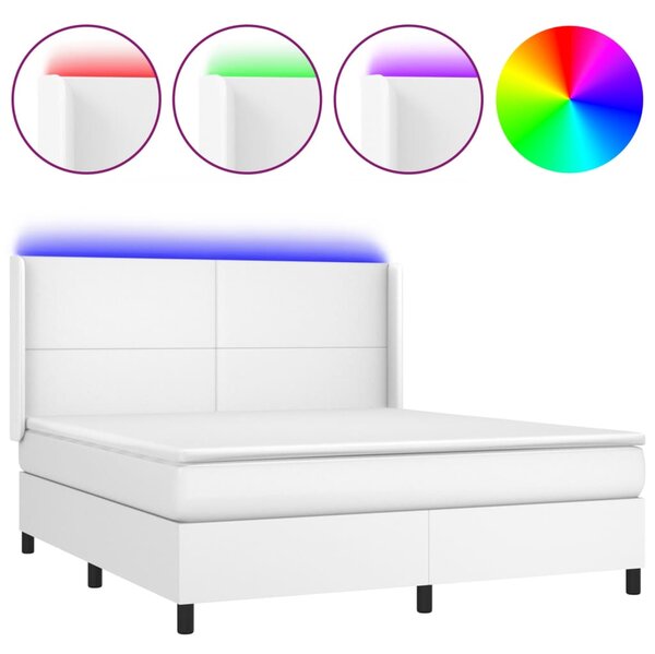 VidaXL Box spring postelja z vzmetnico LED bela 160x200cm umetno usnje