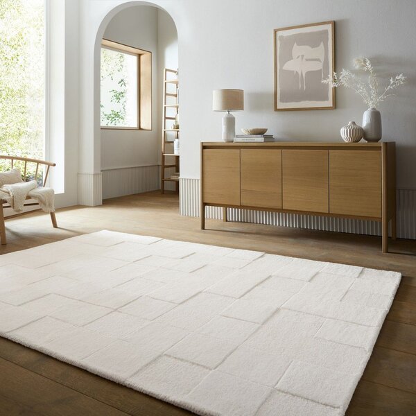 Slonokoščena ročno tkana volnena preproga 160x230 cm Checkerboard – Flair Rugs