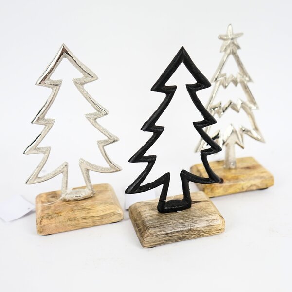 Božična dekoracija CHRISTMAS TREE iz mangovega lesa 17 cm, črna