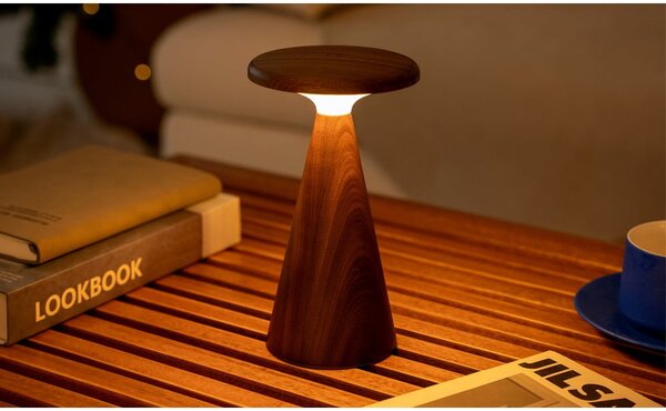 LED namizna svetilka v temni naravni barvi z lesenim senčilom (višina 21 cm) Sylva – Gingko