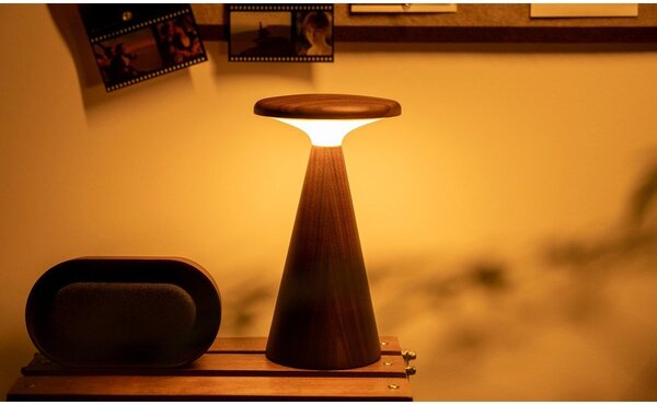 LED namizna svetilka v temni naravni barvi z lesenim senčilom (višina 21 cm) Sylva – Gingko
