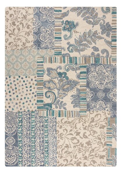 Modro-bež ročno tkana volnena preproga 200x290 cm Eloise Patchwork – Flair Rugs