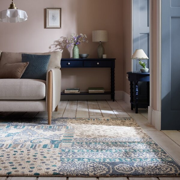 Modro-bež ročno tkana volnena preproga 200x290 cm Eloise Patchwork – Flair Rugs