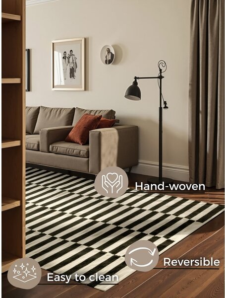 Črna/bela obojestranska ročno tkana volnena preproga 200x300 cm Donna – Hanse Home