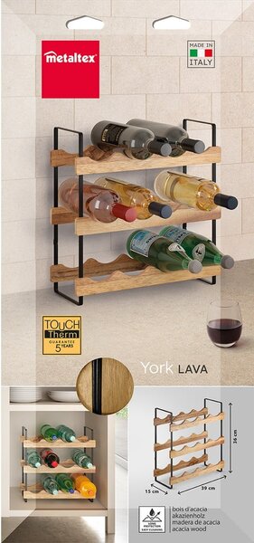 Leseno stojalo za vino za 12 steklenic York – Metaltex