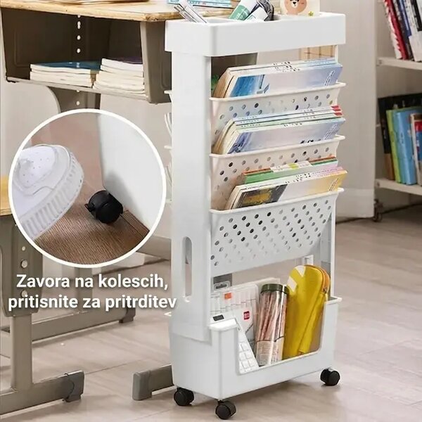 Bookcart™ 5-etažna Premična Knjižna Polica