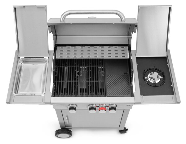 Plinski žar CALIFORNIA BBQ, 4 gorilniki, z redukcijskim ventilom, srebrna Penta CZ