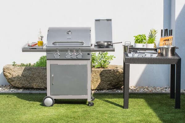 Plinski žar CALIFORNIA BBQ, 4 gorilniki, z redukcijskim ventilom, srebrna Penta CZ