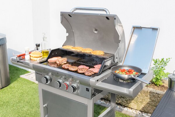 Plinski žar CALIFORNIA BBQ, 4 gorilniki, z redukcijskim ventilom, srebrna Penta CZ