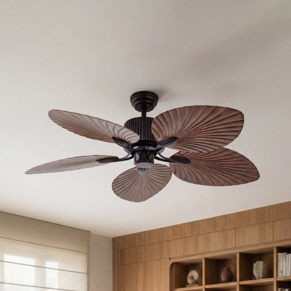 Lucande Stropni ventilator Silvaris, premer 132 cm, videz lesa, DC, tiho, Les, Dnevna soba / jedilnica, Plastika, Skandinavski