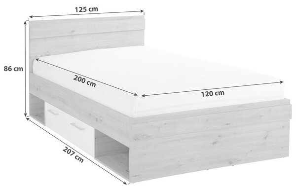 Modern Living Postelja Box, Bela, Barva Hrasta, 120x200