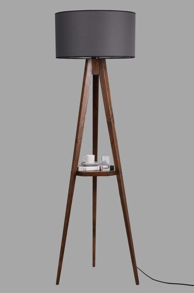 Črna/rjava stoječa svetilka s polico s tekstilnim senčilom (višina 154 cm) Sehbali Tripod – Opviq lights