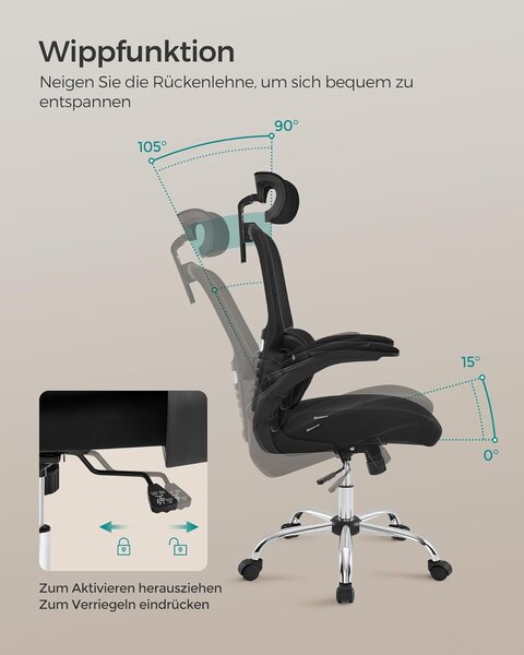 Ergonomski pisarniški stol z ledveno oporo in naslonom za glavo, črna | SONGMICS