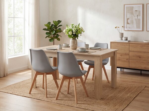 Jedilni set 1 + 4, miza UMEKO 120x80 cm hrast sonoma + sivi stol KITO
