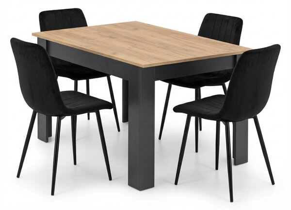 Jedilni set 1 + 4, miza MADO 120x80 cm črna/dub artisan + črni žametni stol LAVA s črnimi nogami