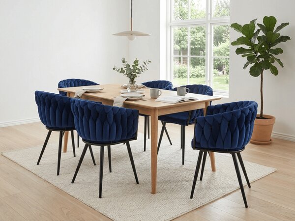 Žametni jedilni stol ORION VELVET s črnimi nogami, temno moder